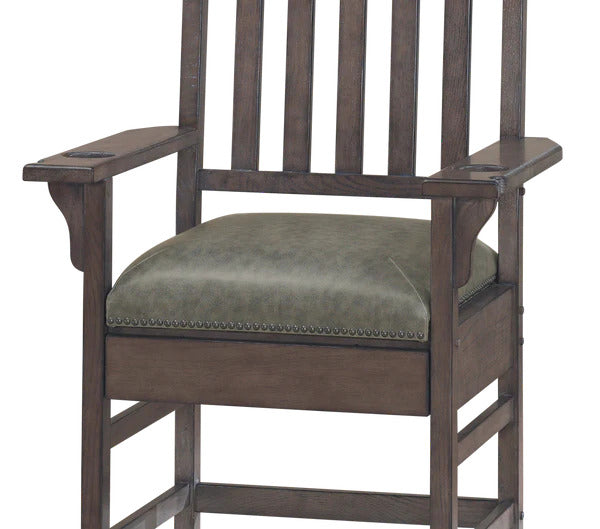 American Heritage Billiards King Chair in Glacier with armrests and green upholstered seat.