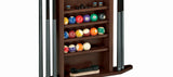 The Brunswick Heritage Wall Rack by Brunswick Billiards holds cues, balls, chalk, and a brush.