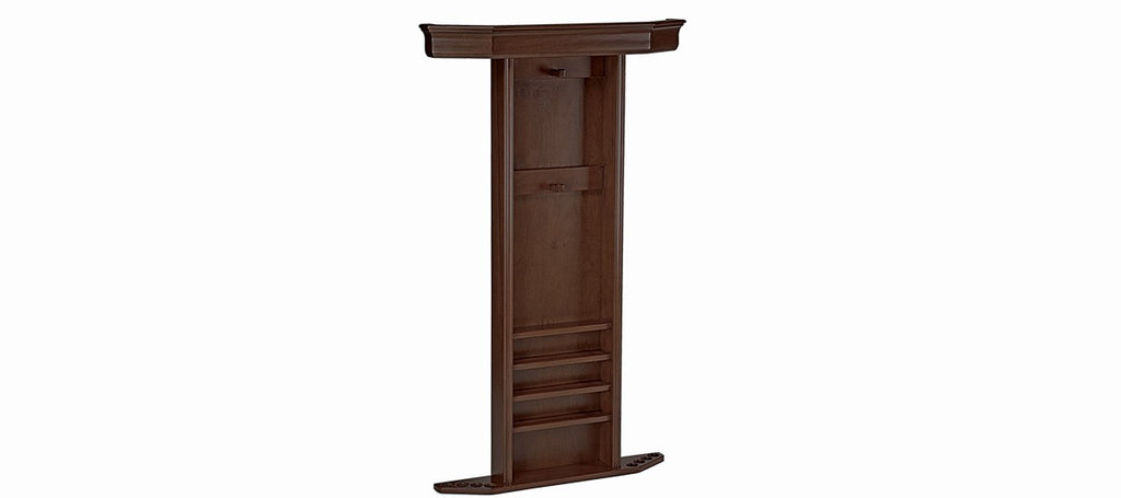Brunswick Heritage Wall Rack in Espresso—tall, narrow with shelves for stylish organization.