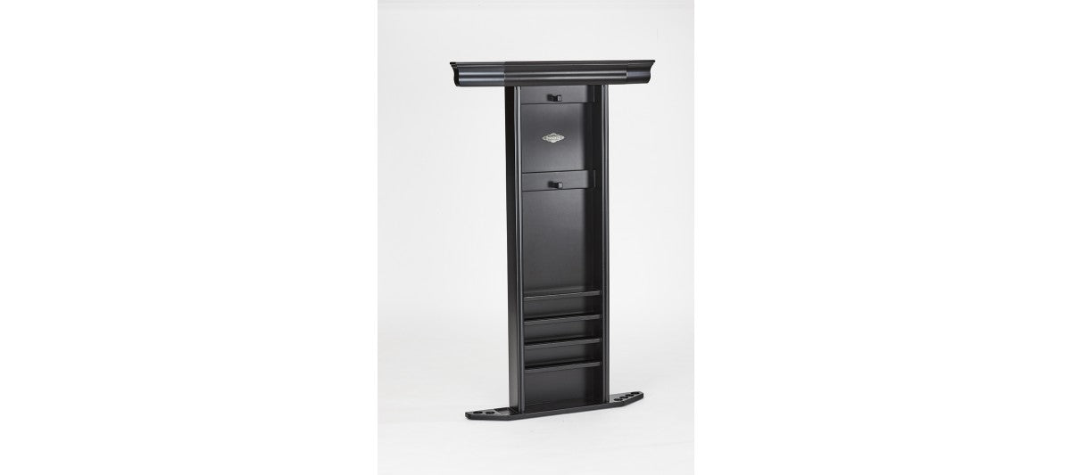 Brunswick Heritage Wall Rack by Brunswick Billiards in matte black finish, shown upright.