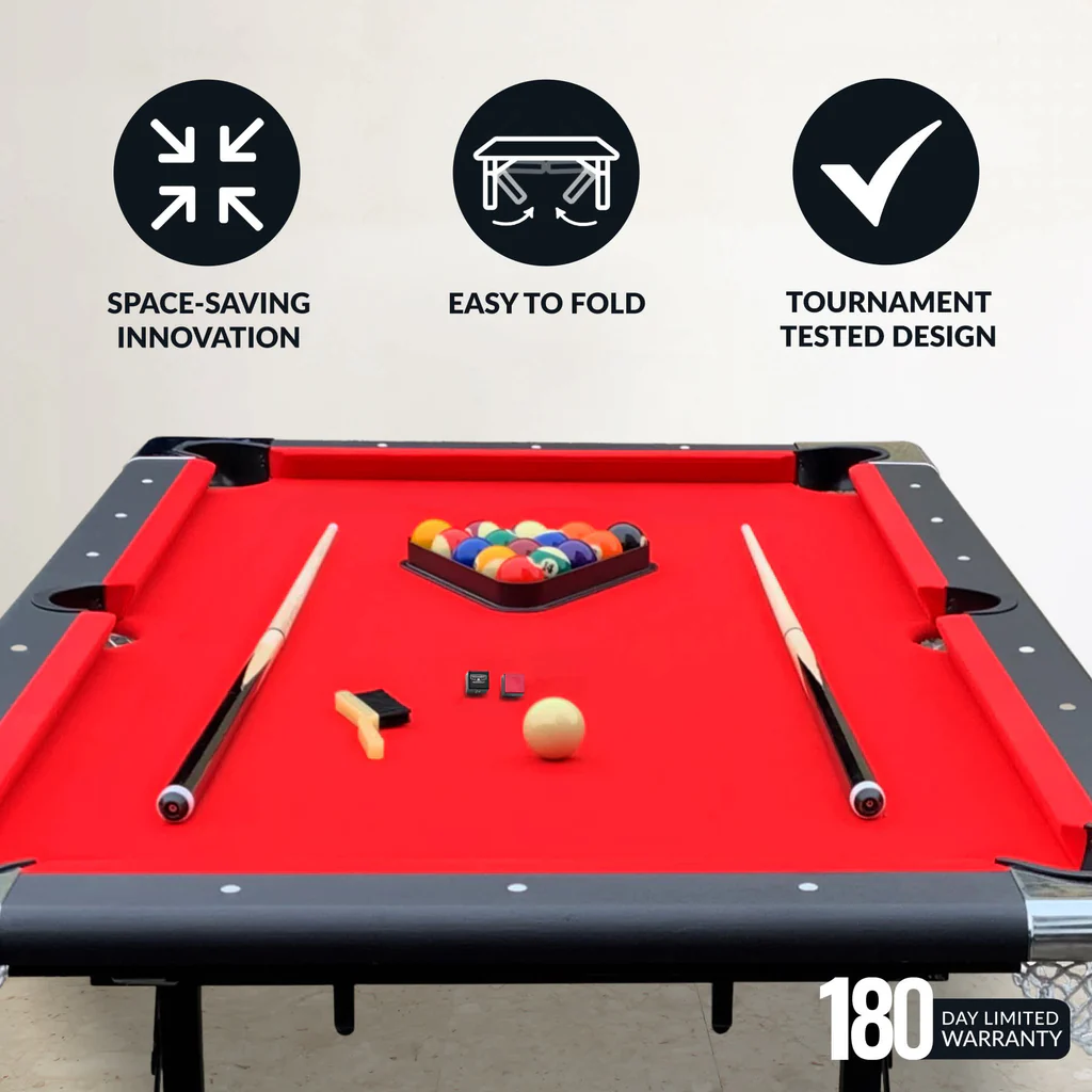 Carmelli Fairmont 6’ Portable Pool Table - Black with Red Felt