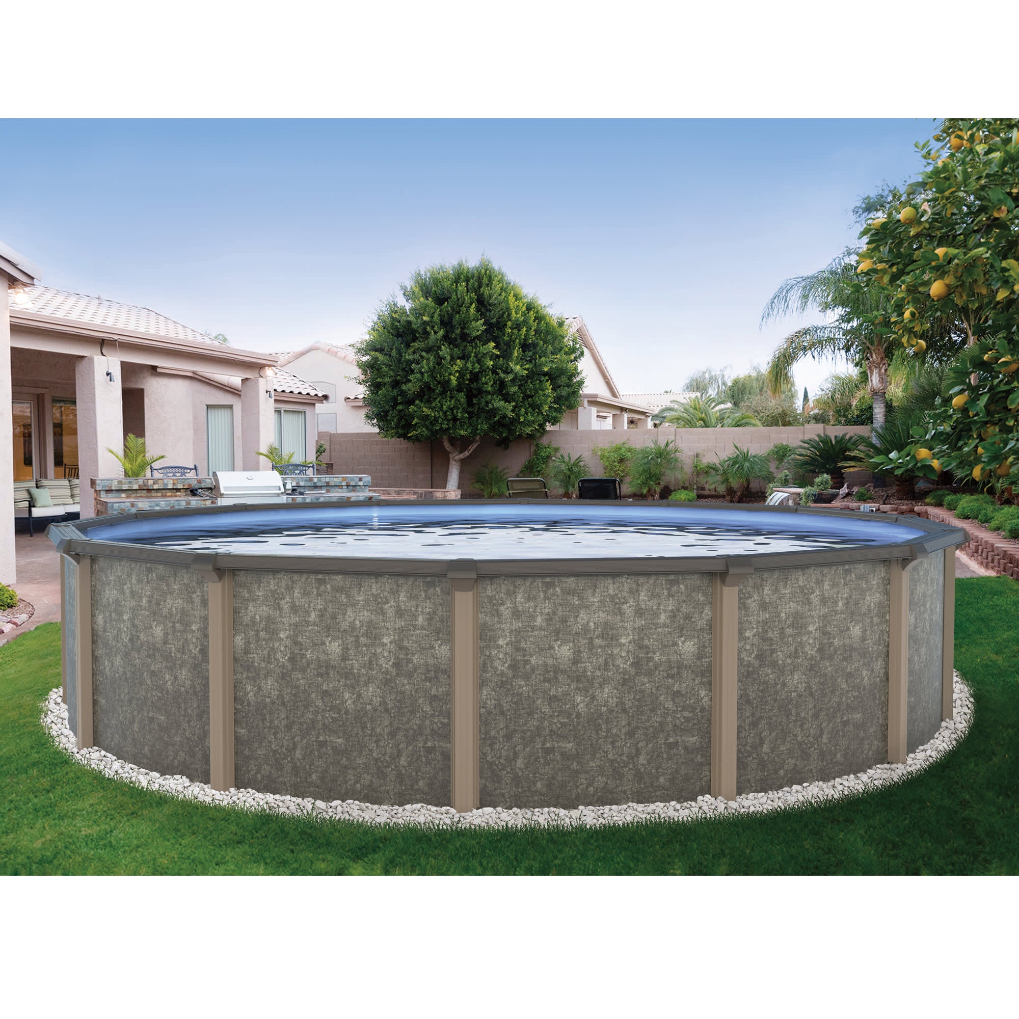 Blue Wave 27' Riviera 54" Deep Round Steel Wall Hybrid Above Ground Pool w/ 8-in Top Rail