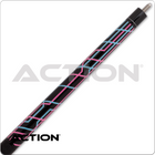 Pool cue with black and pink design on a white background, featuring the Action brand.