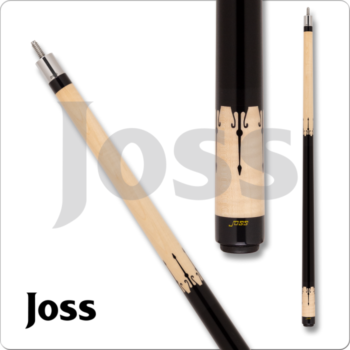 Pool cue with black and beige design on a white background, featuring the Joss brand.