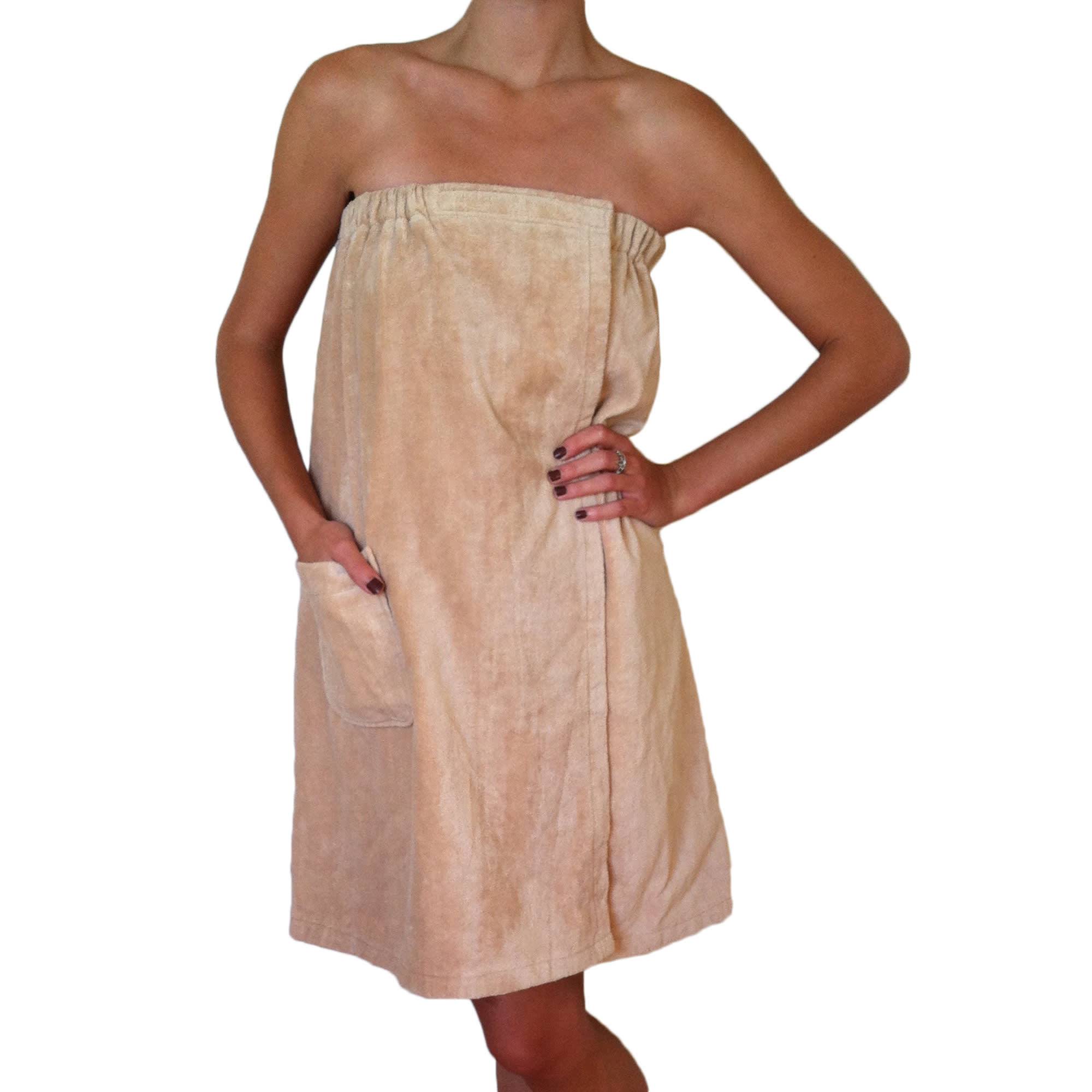Blue Wave Women's Spa & Bath Terry Cloth Towel Wrap - Tan