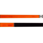 Pool cues with orange shafts and black ends on a white background