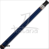 Blue pool cue with black ends on a white background, featuring the Katana brand.