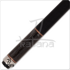 Black pool cue with rose gold accents on a white background, featuring the 'Katana' brand.