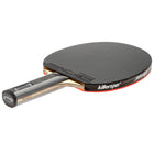 Table tennis paddle with black and red design on a white background