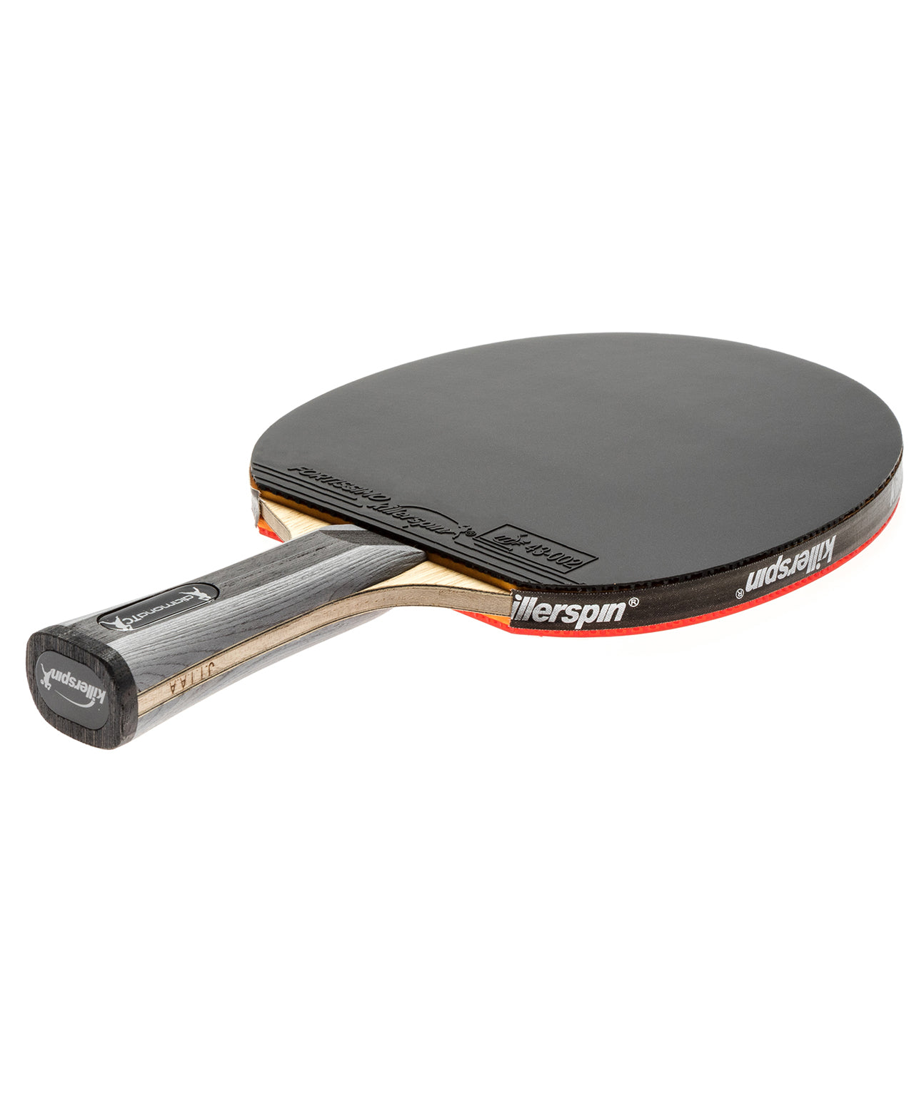 Table tennis paddle with brand logo on a white background