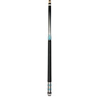 The Lucasi Hybrid® LHC98 is a black and white pool cue with blue accents and a low deflection shaft.