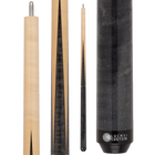 Lucasi Custom pool cue with wooden tip, black shaft, and carbon fiber tip on a white background.