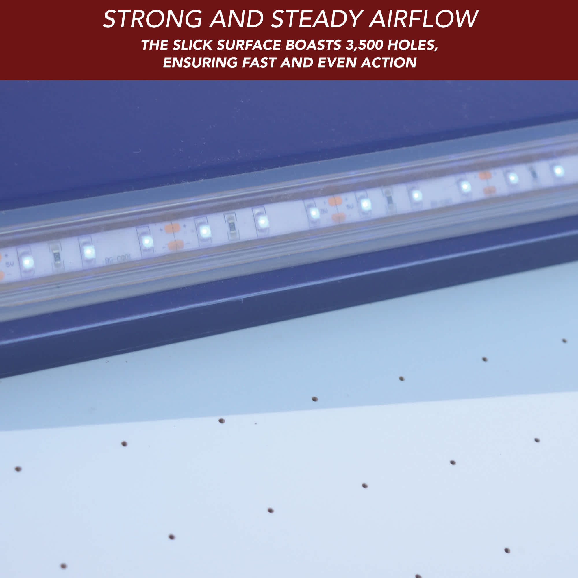 Close-up of Hathaway Phantom II 90" Air Hockey Table with LED lights on surface and scoring.