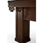 Close-up of Brunswick Billiards OAKLAND II 8' Pool Table leg with carved detail and leather pocket.