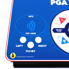 Close-up of a blue panel on the Incredible Technologies Golden Tee PGA TOUR Clubhouse Standard arcade.