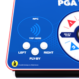 Close-up of a blue panel on the Incredible Technologies Golden Tee PGA TOUR Clubhouse Standard arcade.