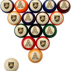 A set of triangular pool balls featuring the Arizona State Sun Devils logo and letter 'A' designs, with one ball placed separately in the lower left corner, on a solid white background.