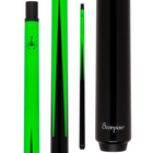 Green and black pool cue with Scorpion branding on a white background