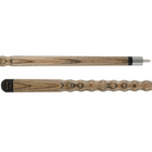 Wooden pool cue with a black tip on a white background