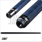Blue carbon fiber pool cue with Summit branding on a white background
