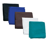 Set of five folded coverss in black, blue, brown, white, and teal on a white background.