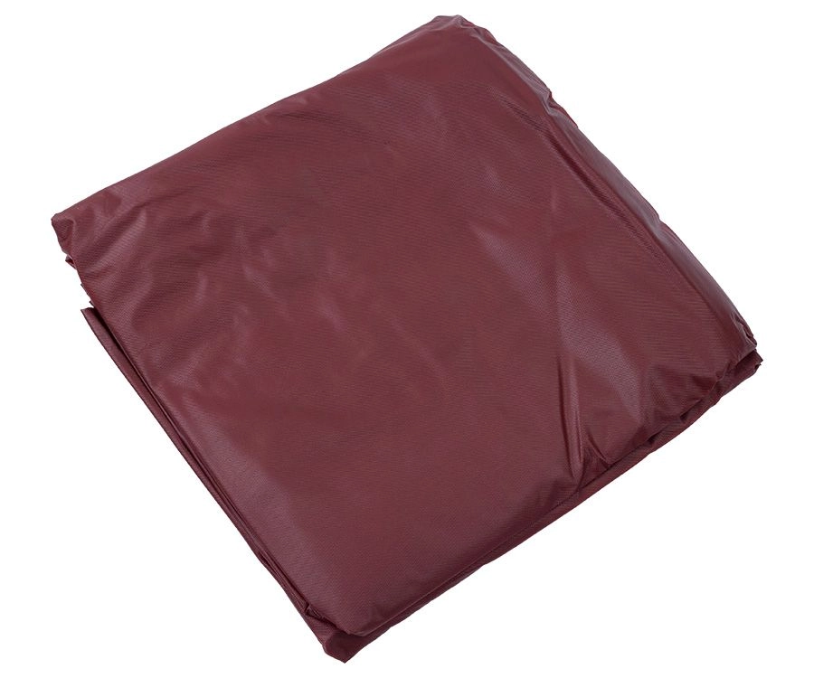 Folded maroon tarp on a white background