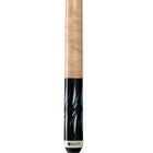 A close-up of the Lucasi Lux® LUX68 Cue with a zero flex slim shaft and patterned handle.