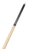 Lucasi Lux® LUX68 Cue with a zero flex slim shaft, light wood and black design.