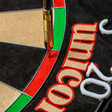 Close-up of a dart hitting a target with 'Uncle' branding.