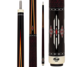 The Silver Diamond cue features a glossy ebony backdrop with striking maple, purple, and blue accents, complemented by white diamond highlights, blending art and performance in a sleek design.