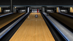 A ball rolls toward pins in an Incredible Technologies Arcade Collection Showpiece conversion alley.