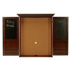 Wooden cabinet with two blackboards on a white background