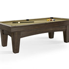 Brunswick Billiards Winfield 8' Pool Table with balls racked and cues on its slate surface.