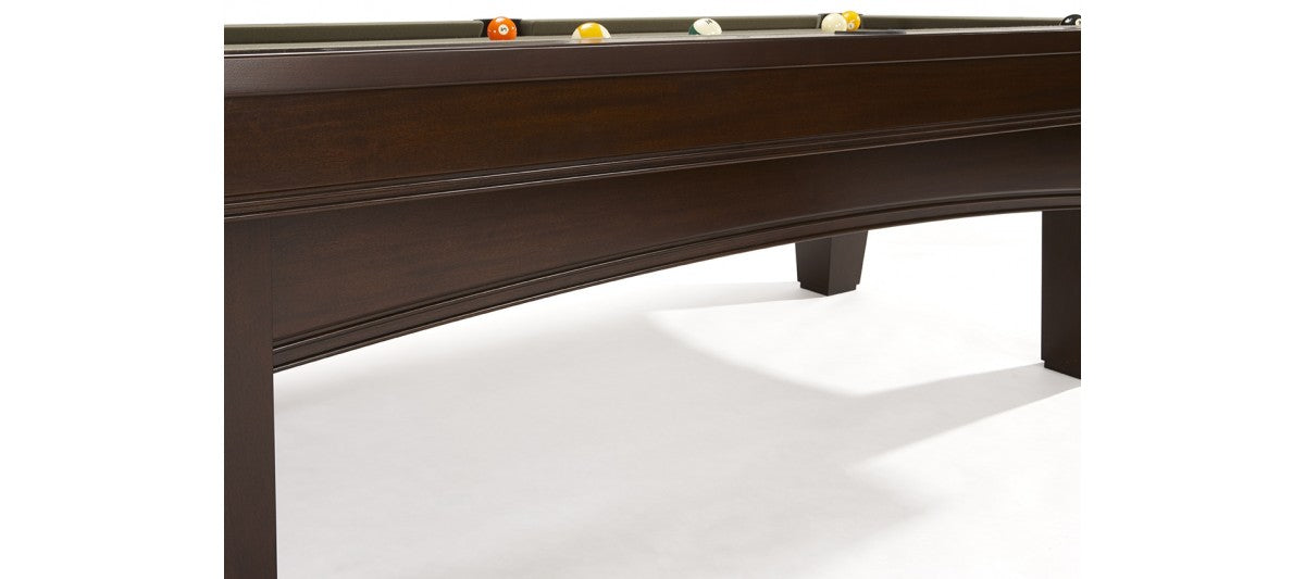 A close-up of Brunswick Billiards Winfield 8' Pool Table with billiard balls on the slate.
