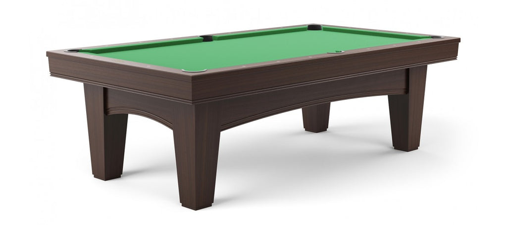 Brunswick Billiards Winfield 8' Pool Table with green felt and six pockets on white background.
