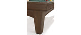 Close-up of a Brunswick Billiards Winfield 8' Pool Table leg with felt top in a modern game room.