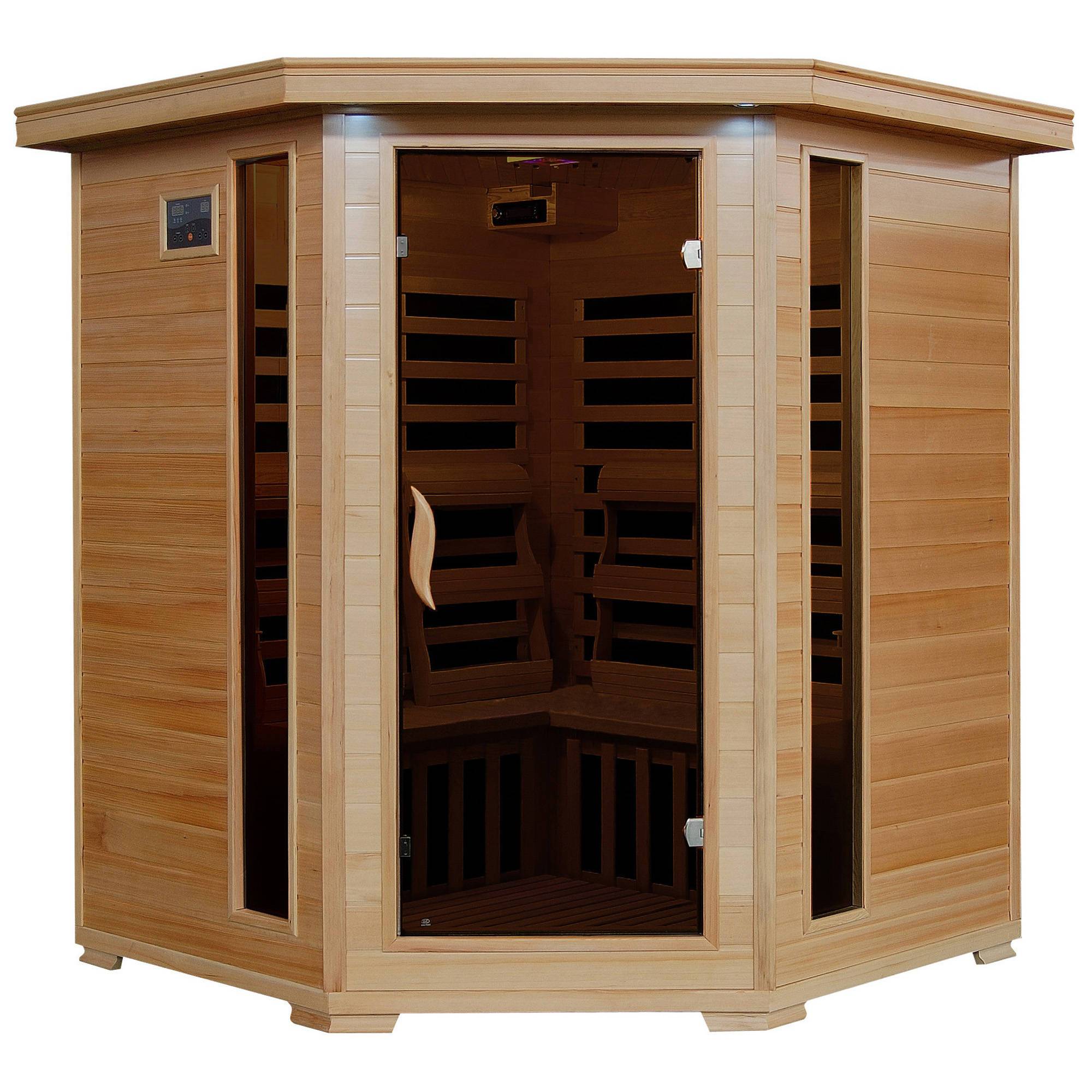 Blue Wave Tucson 4-Person Hemlock Corner Infrared Sauna w/ 10 Carbon Heaters