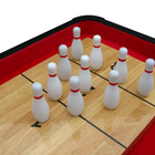 Ten wooden pins on a Playcraft Home Series Deluxe Shuffleboard Accessory Kit game board.