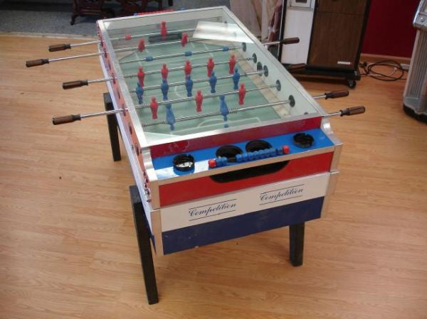 Coin-Operated Foosball Table from Garlando called Coperto in Three Colors, Red, White & Blue is available at Foosball Planet.