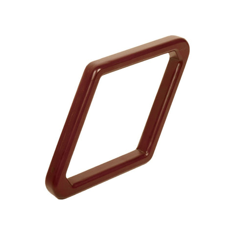 The Imperial Bull Nose Wood 9-Ball Rack in Antique Walnut stands stably on its corner.