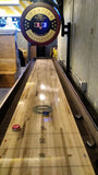 Champion 9' The Grand Champion Shuffleboard Table with pucks, scoreboard 5-0, Canadian Maple.