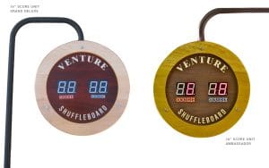 Two round electronic scoreboards for your Venture Williamsburg 12' Shuffleboard Table.