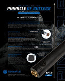 Lucasi Pinnacle LP20 carbon fiber cue shown with key features and advanced billiard tech.