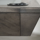 Close-up of corner and edge details on Nixon Birdy 8' Slate Pool Table in Grayson Grey finish.