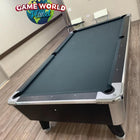 Great American Legacy Home pool table on wood floor, Great American logo on the wall.