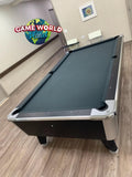 Great American Legacy Home pool table on wood floor, Great American logo on the wall.
