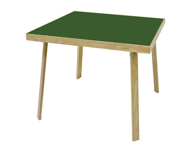 Kestell Oak Folding Card Table: green top, square shape, four sturdy wooden legs.