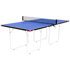 Butterfly Junior Stationary Blue Table Tennis Table with a net, folded for storage.