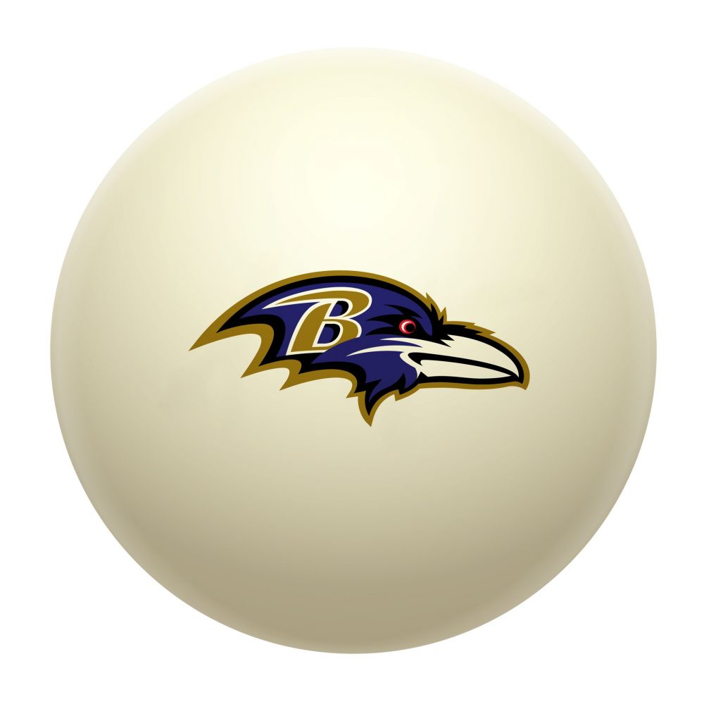 Imperial Baltimore Ravens Cue Ball, white, features team's logo in the center.