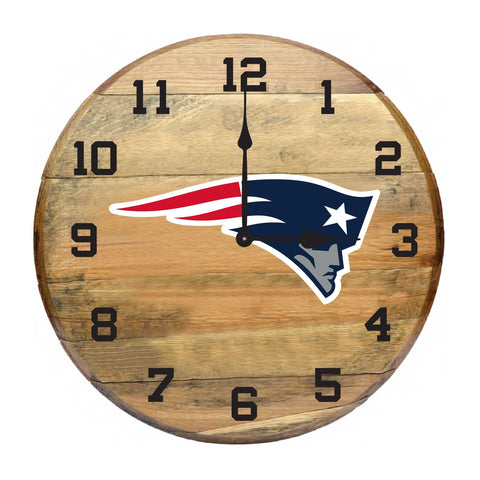 Imperial New England Patriots Oak Barrel Clock